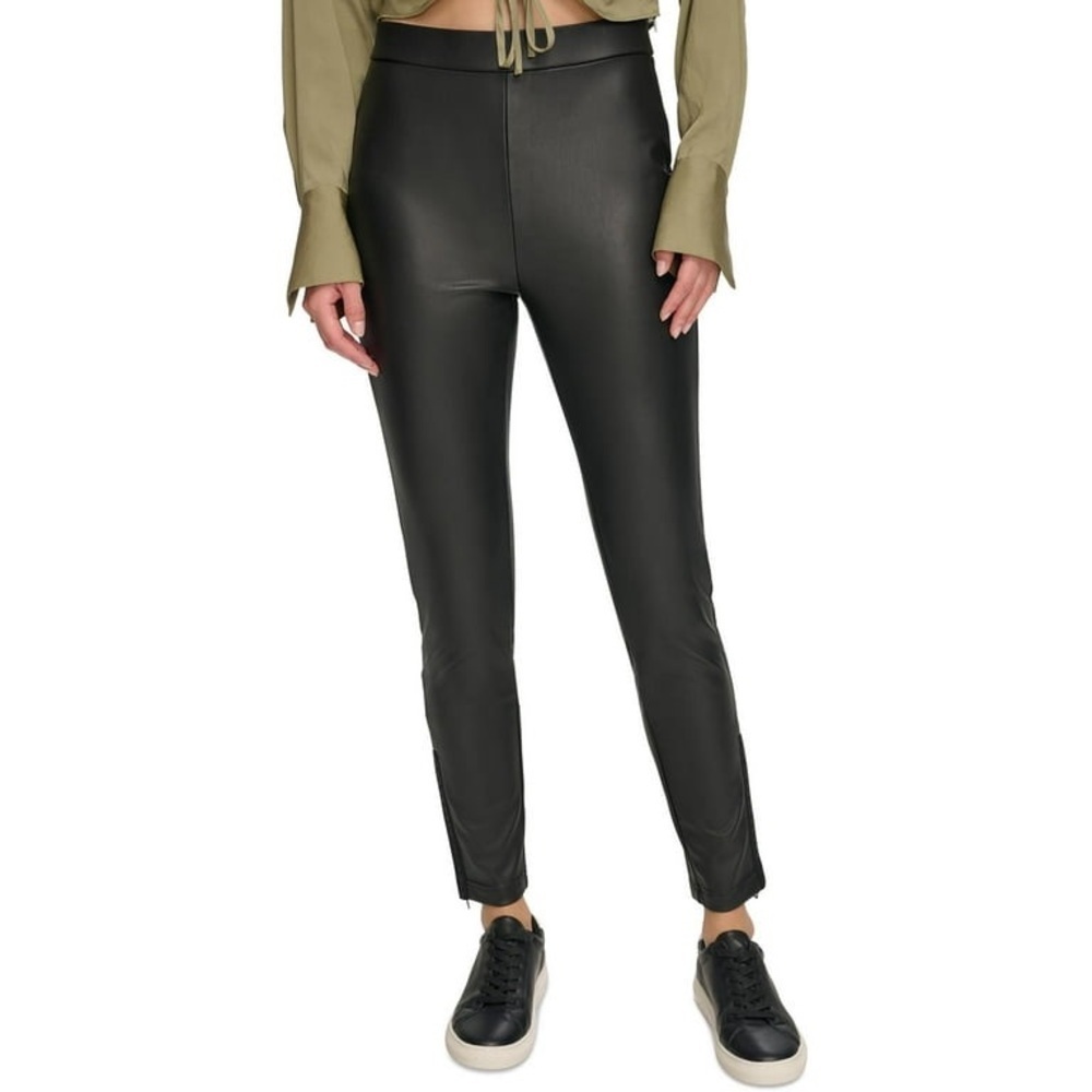 DKNY Womens Black Faux Leather Leggings Pants